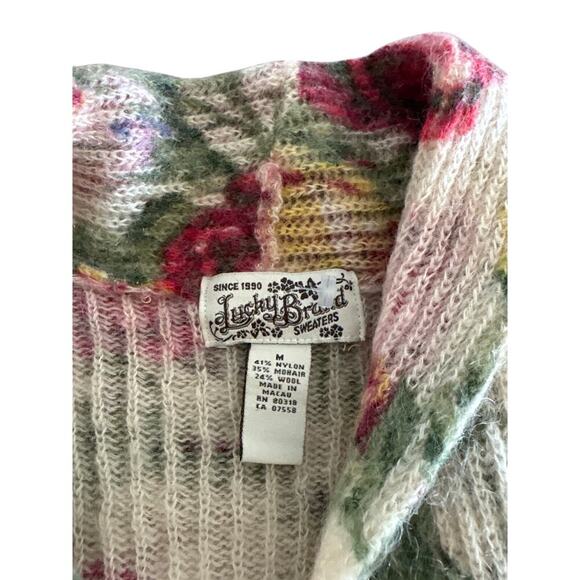 Lucky Brand Vintage Mohair Floral Cardigan Y2K Sweater Small Zip Knit - Picture 3 of 3